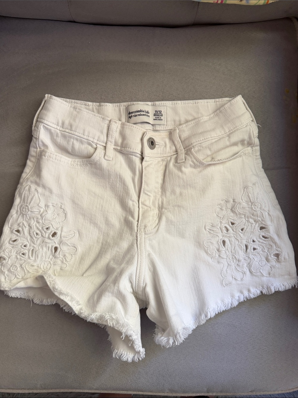 Abercrombie & Fitch White Floral Cutout Denim Shorts